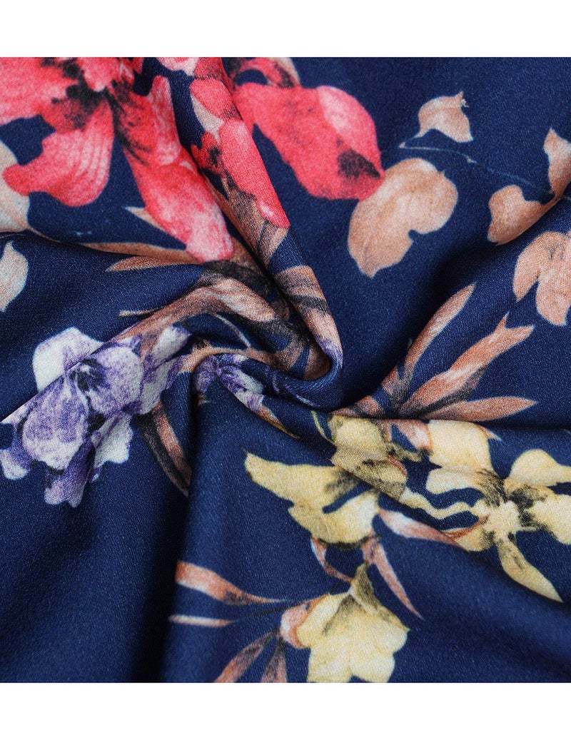 DRESSTELLS Women's Cocktail Dresses for Wedding Guest, Floral Tea Party Prom Dress 3/4 Long Sleeve Mother of Bride 1950s Fit Flare Swing Aline Evening Gala, 2026 Spring, Navy Flower M - Image 4