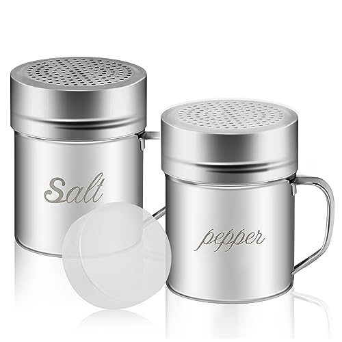 ZERUIDM Stainless Steel Salt and Pepper Shakers Set, 10 OZ Seasoning Spice Shaker with Lid and Handle 127 Holes, Metal Dredge Shaker for Powder Sugar Cooking Kitchen Baking (2 Pieces) - Image 1