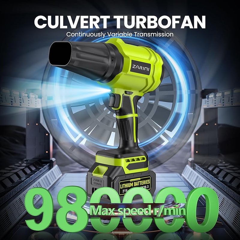 YUQUESEN Cordless Leaf Blower, 980,000 RPM Handheld Leaf Blower with 2 X 4.0Ah Batteries & Charger, Lightweight Leaf Blowers for Patio Cleaning, Lawn Care, Leaves, Dust - Light Green - Image 2