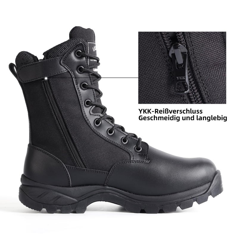 IODSON Men's Military Tactical Work Boots with Side Zipper, Puncture Resistant, Desert Combat, Army Jungle, 8 Inch Lightweight Hiking Boots Black US 7.5 - Image 3