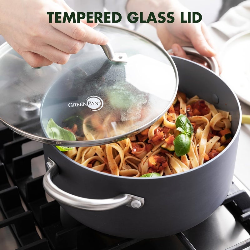 Greenpan Lima 5.2QT Nonstick Stock Pot with Glass Lid, Nontoxic PFAS-Free Ceramic Casserole, Hard Anodized Cookware, Oven & Broiler Safe, Stainless Steel Handles, Gray - Image 4
