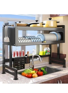 Scrolls Premium Quality Heavy Duty Over The Sink Dish Drying Stand 3 Tier Large Dish Rack Over The Counter Dish Drying Rack for Kitchen Sink Shelf with Door Dish Organizer with Dust-Proof Cabinet  - Image 1