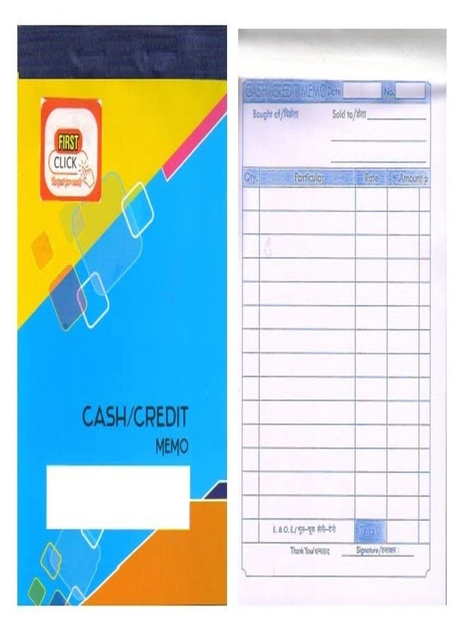 FIRST CLICK Cash Memo Credit Memos 100 Sheets 1 Booklet (100 Printed Format + 100 Plain Sheet in 1 Booklet) Size-16.5X10 cm - Image 1