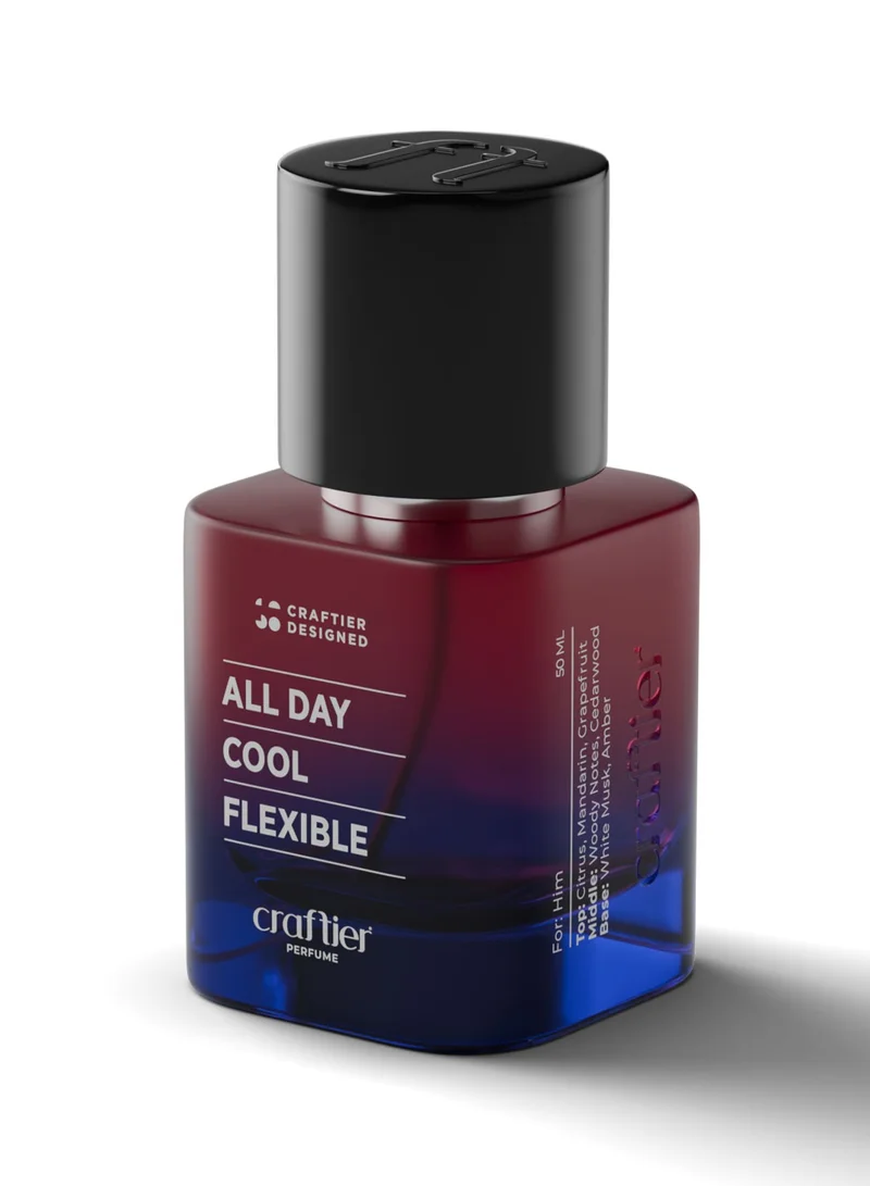 Craftier Designed ALL DAY COOL FLEXIBLE Eau De Parfum For Men - 50ml, Long Lasting Aromatic Perfume, Longevity Upto 24 Hours, Premium Men's Fragrance For Summer