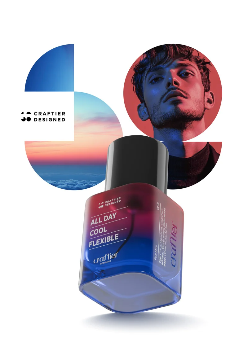 Craftier Perfume All Day Cool Flexible Craftier Designed ALL DAY COOL FLEXIBLE Eau De Parfum For Men - 50ml, Long Lasting Aromatic Perfume, Longevity Upto 24 Hours, Premium Men's Fragrance For Summer for Men | Best Price UAE