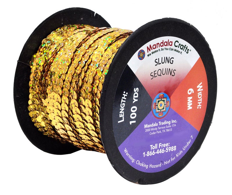 Mandala Crafts 100 Yards 6mm Holographic Gold Sequins Strips on a Roll - Flat Paillettes Trim Ribbon Sequins String Spool by The Yard for Sewing, Crafts, Embellishments, and Decorations - Image 2