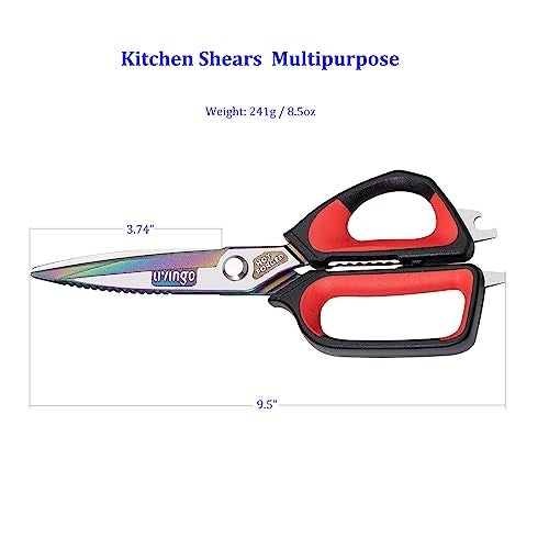 LIVINGO Heavy Duty Kitchen Shears - Titanium Coated Hot Forged Sharp Multipurpose Stainless Steel Utility Shears for Household Culinary Food Cutting Chicken Meat Cooking, Dishwasher Safe, 9.5 Inch - Image 4
