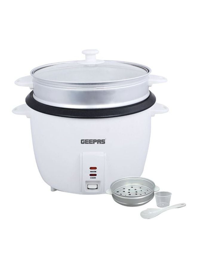 GEEPAS Electric Rice Cooker with Non-Stick Inner Pot and Toughened Glass Lid| Includes Cook, Steam, and Warm Functions| White Powder Coated Housing, Aluminum Outer Steamer 2.8 L 1000 W GRC4327 White/Black - Image 1