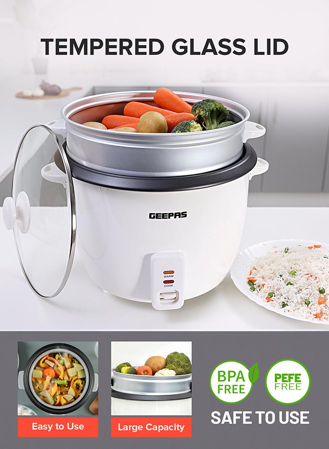 GEEPAS Electric Rice Cooker with Non-Stick Inner Pot and Toughened Glass Lid| Includes Cook, Steam, and Warm Functions| White Powder Coated Housing, Aluminum Outer Steamer 2.8 L 1000 W GRC4327 White/Black - Image 5
