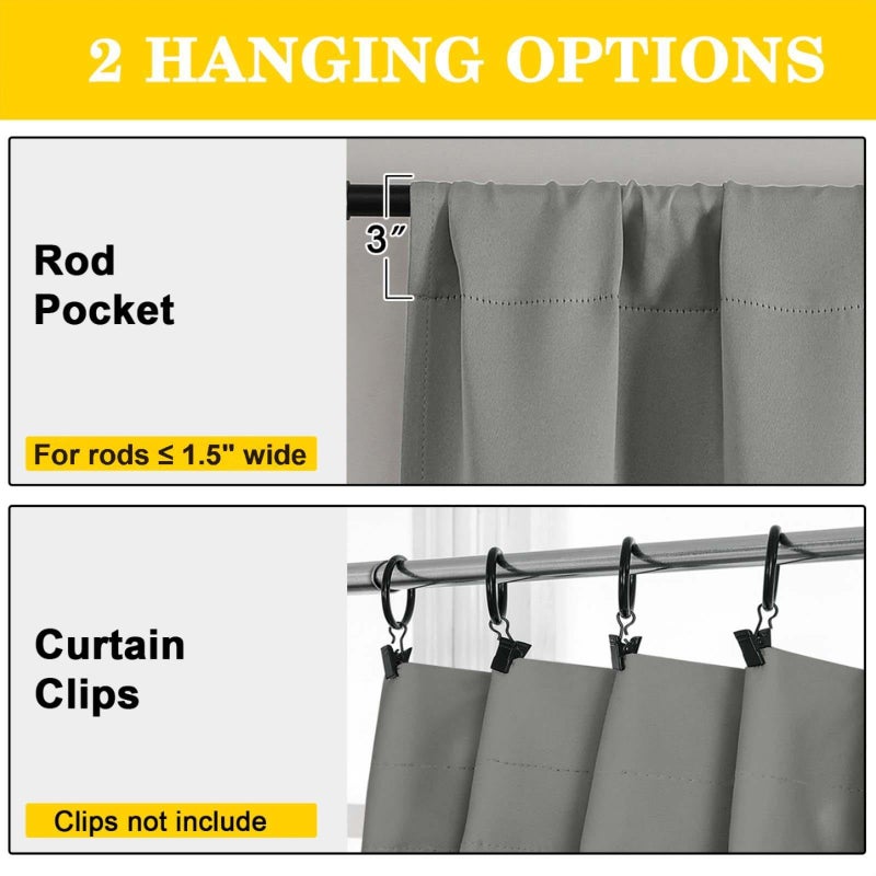WelvetBLK Light Grey Blackout Curtains for Bedroom Living Room 63 Inch Length 2 Panels Set, Soft Solid Room Darkening Thermal Insulated Window Treatments, Rod Pocket Dining Room Curtains, 40" Wx63 L - Image 4