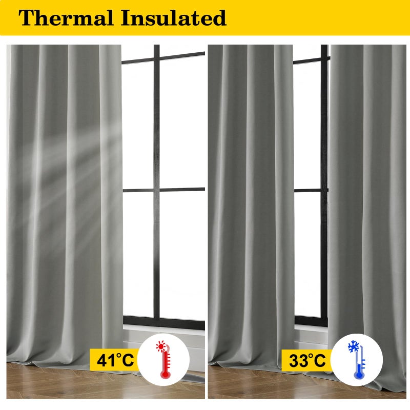 WelvetBLK Light Grey Blackout Curtains for Bedroom Living Room 63 Inch Length 2 Panels Set, Soft Solid Room Darkening Thermal Insulated Window Treatments, Rod Pocket Dining Room Curtains, 40" Wx63 L - Image 5