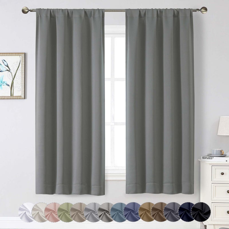 WelvetBLK Light Grey Blackout Curtains for Bedroom Living Room 63 Inch Length 2 Panels Set, Soft Solid Room Darkening Thermal Insulated Window Treatments, Rod Pocket Dining Room Curtains, 40" Wx63 L - Image 1
