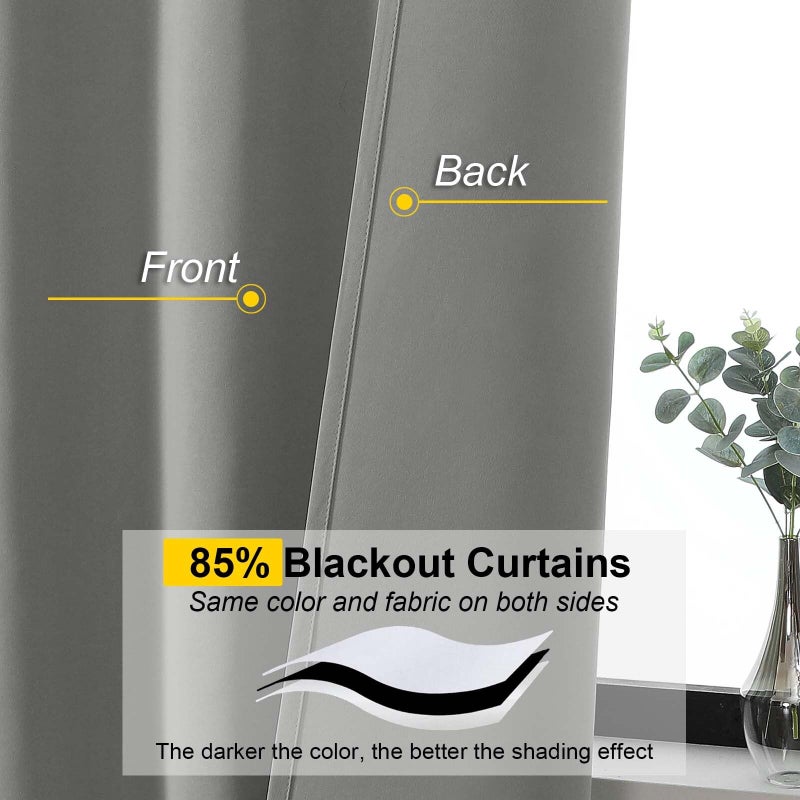 WelvetBLK Light Grey Blackout Curtains for Bedroom Living Room 63 Inch Length 2 Panels Set, Soft Solid Room Darkening Thermal Insulated Window Treatments, Rod Pocket Dining Room Curtains, 40" Wx63 L - Image 3