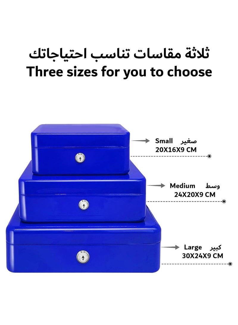 Steel Cash Box with Key Lock Metal Small Money Organizer with Money Tray Cash Storage Box with Lockable Cover - Image 2