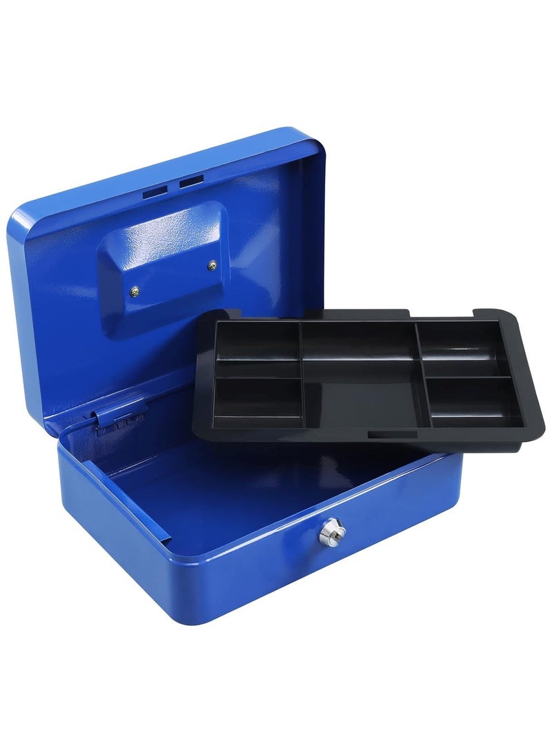 Steel Cash Box with Key Lock Metal Small Money Organizer with Money Tray Cash Storage Box with Lockable Cover - Image 5
