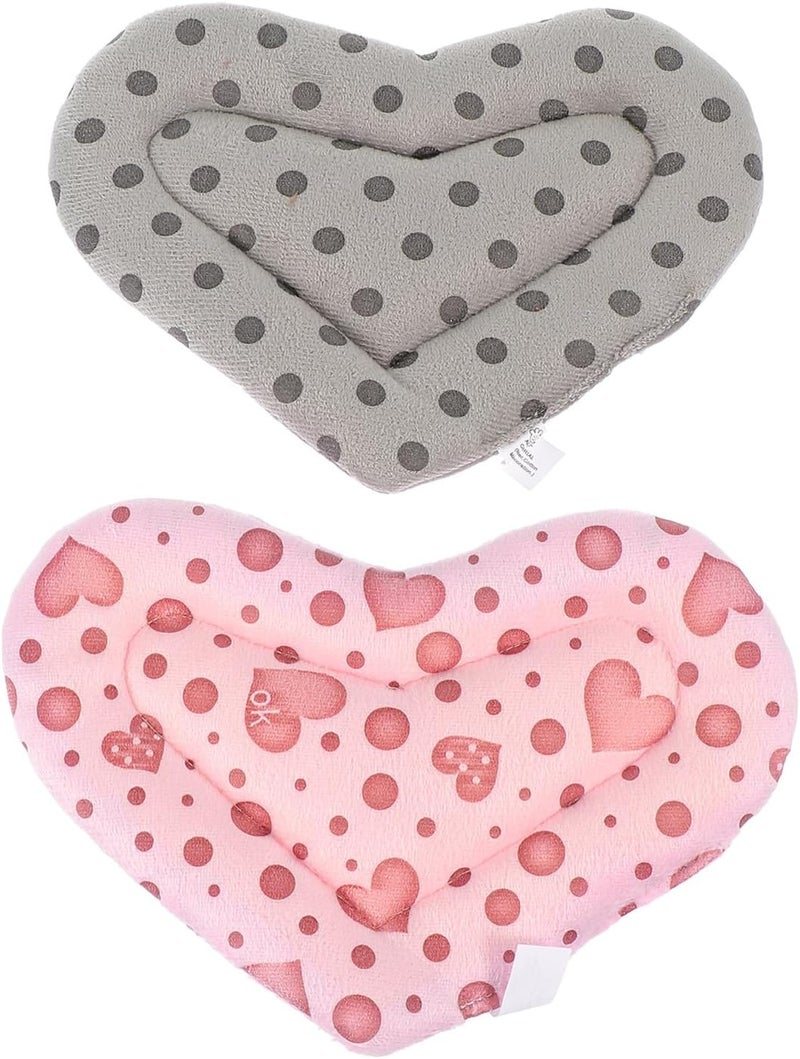 Amosfun 2pcs Small Pet Warm Nest Pads Soft Cushion, Hamster Sleeping Bed Mats for Guinea Pig, Hedgehog, Chinchilla Winter Rest Pads in Pink Heart and Gray Spot - Image 1