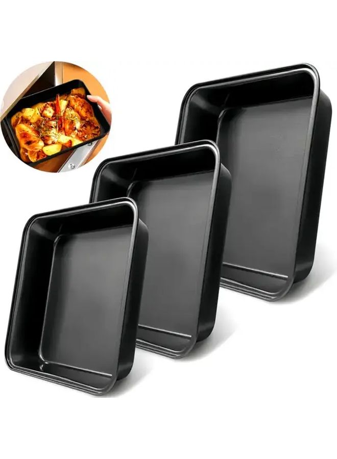 3 Piece Black Square Nonstick Cake Pans Deep Baking Set Dishwasher Safe - Image 1