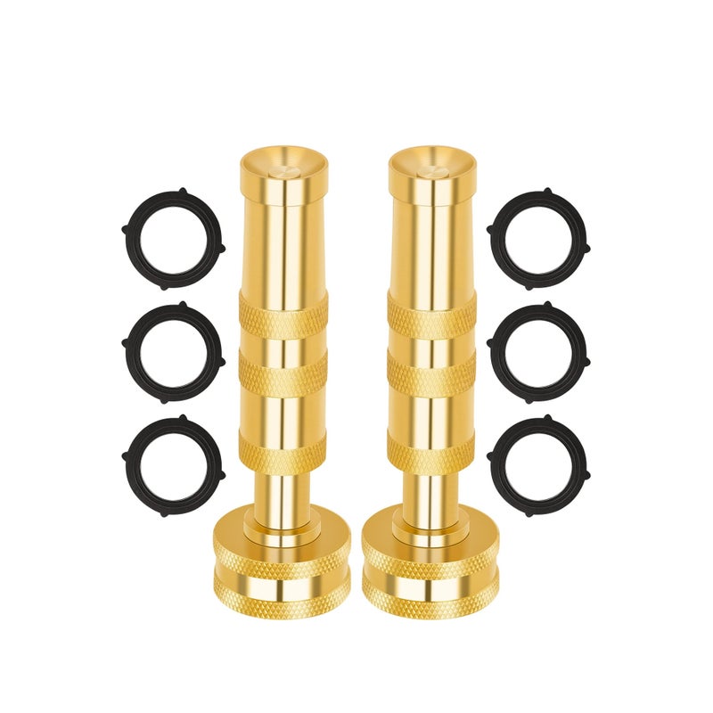 Barakah Brass Hose Nozzle, High Pressure Jet Nozzles 2 Pack, Heavy Duty Sprayer for Garden Hoses, Adjustable Spray Gun, Solid Twist Water Hose Nozzle for Patio, Lawn, Car Wash, Extra 6 Rubber Washers - Image 1