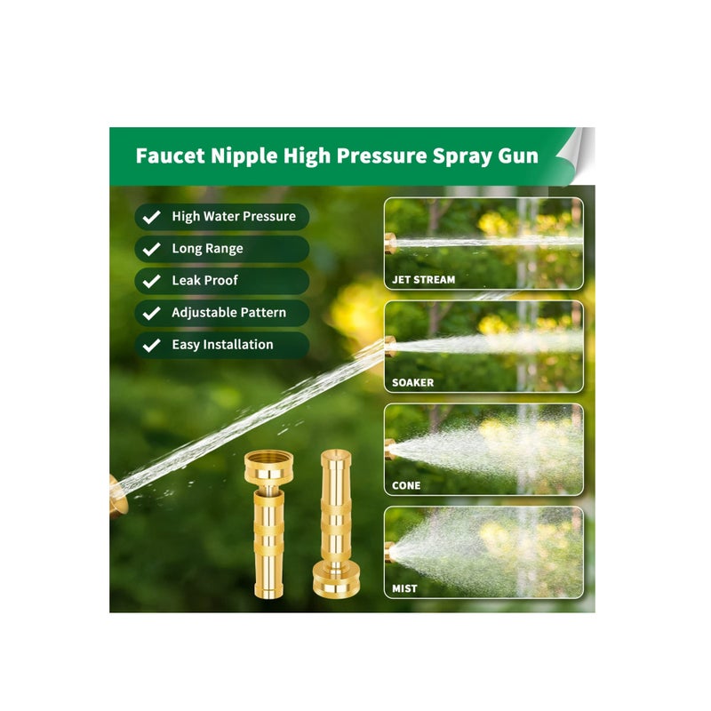 Barakah Brass Hose Nozzle, High Pressure Jet Nozzles 2 Pack, Heavy Duty Sprayer for Garden Hoses, Adjustable Spray Gun, Solid Twist Water Hose Nozzle for Patio, Lawn, Car Wash, Extra 6 Rubber Washers - Image 2