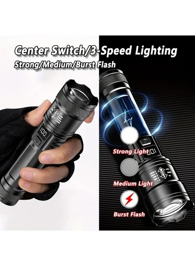 Black Digital Display Tactical LED Flashlight With Zoom And Three Modes For Outdoor Emergency - Image 5
