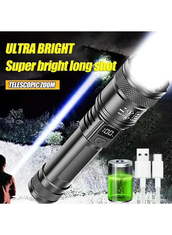 Black Digital Display Tactical LED Flashlight With Zoom And Three Modes For Outdoor Emergency - Image 2