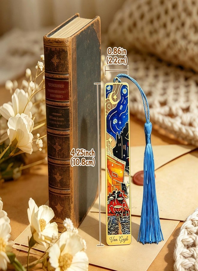 Esoes مجموعة من 6 فواصل كتب معدنية مزينة بشرابات، فواصل كتب ذهبية مجوفة بتصميم مستوحى من الرسم الزيتي | فواصل كتب للقراءة، هدايا لمحبي الكتب والكتاب والقراء والكبار والمراهقين والنساء - Image 5