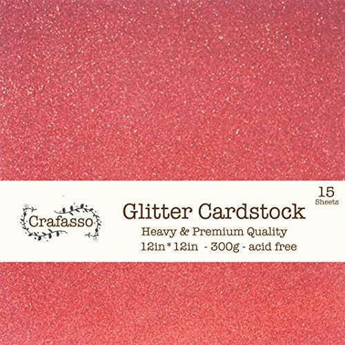 Crafasso 12" x 12" 300gms Heavy & Premium Glitter cardstock, 15 Sheets, red - Image 1
