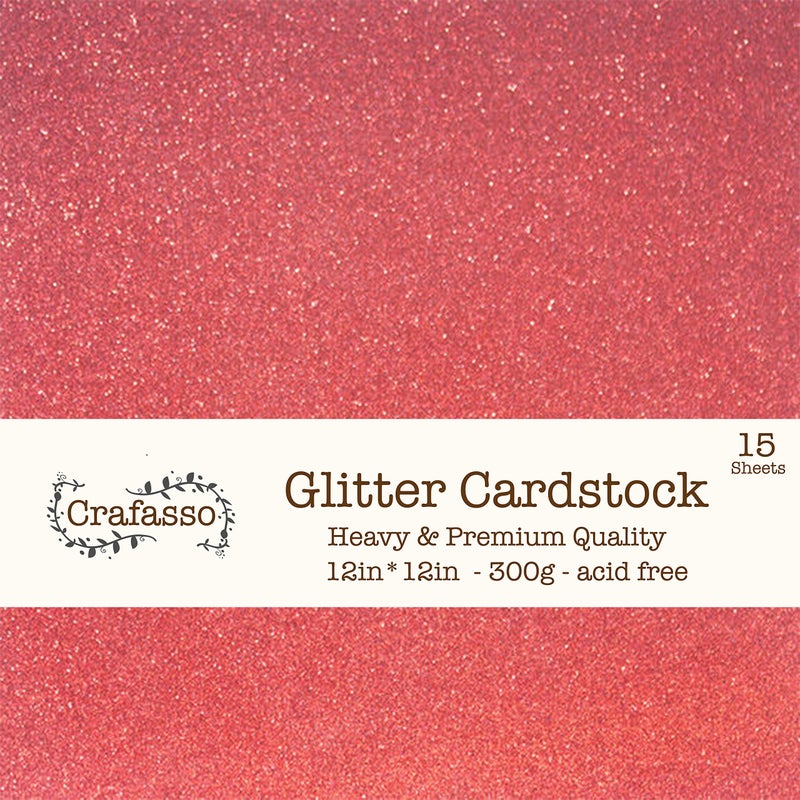 Crafasso 12" x 12" 300gms Heavy & Premium Glitter cardstock, 15 Sheets, red - Image 5