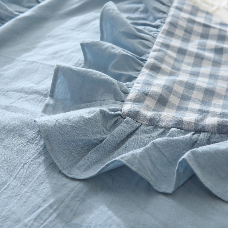 Mywinlle Mywinlle Blue Plaid Ruffle Pillow Shams King Size Set of 2 Shabby Checkered Pillow Cover Washed Cotton Pillow Covers 20""x36""  - Image 5