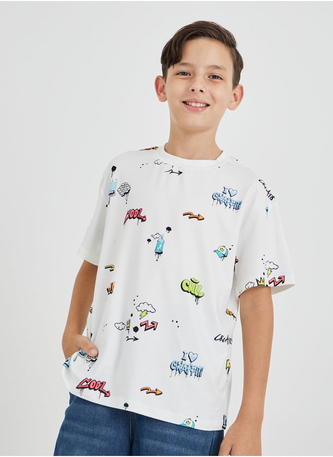 Styli Graphic Print Round Neck T-Shirt  - Image 3