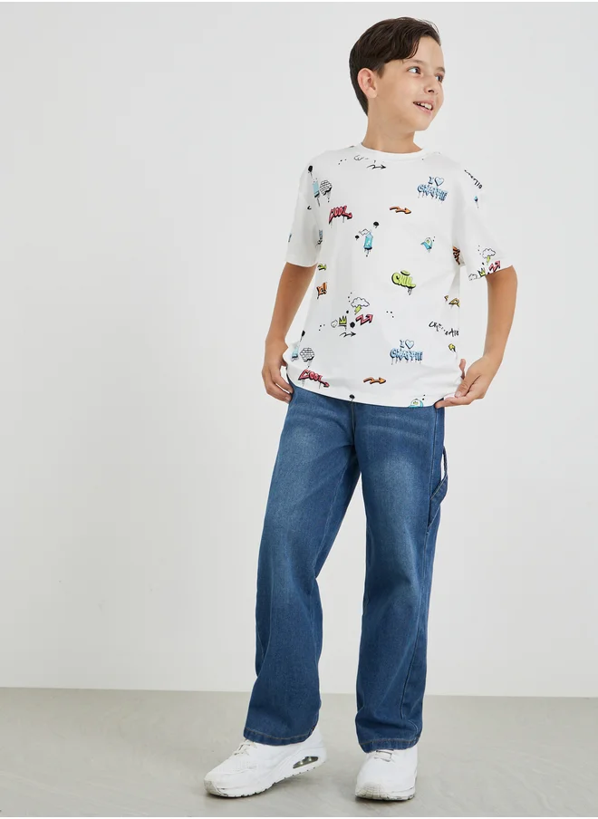 ستايلي Graphic Print Round Neck T-Shirt