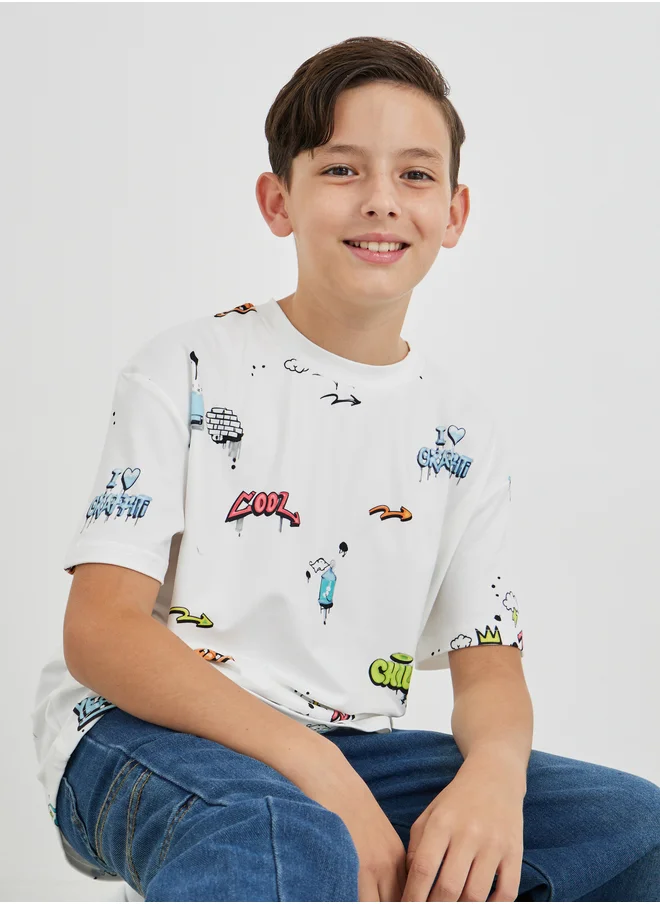 ستايلي Graphic Print Round Neck T-Shirt