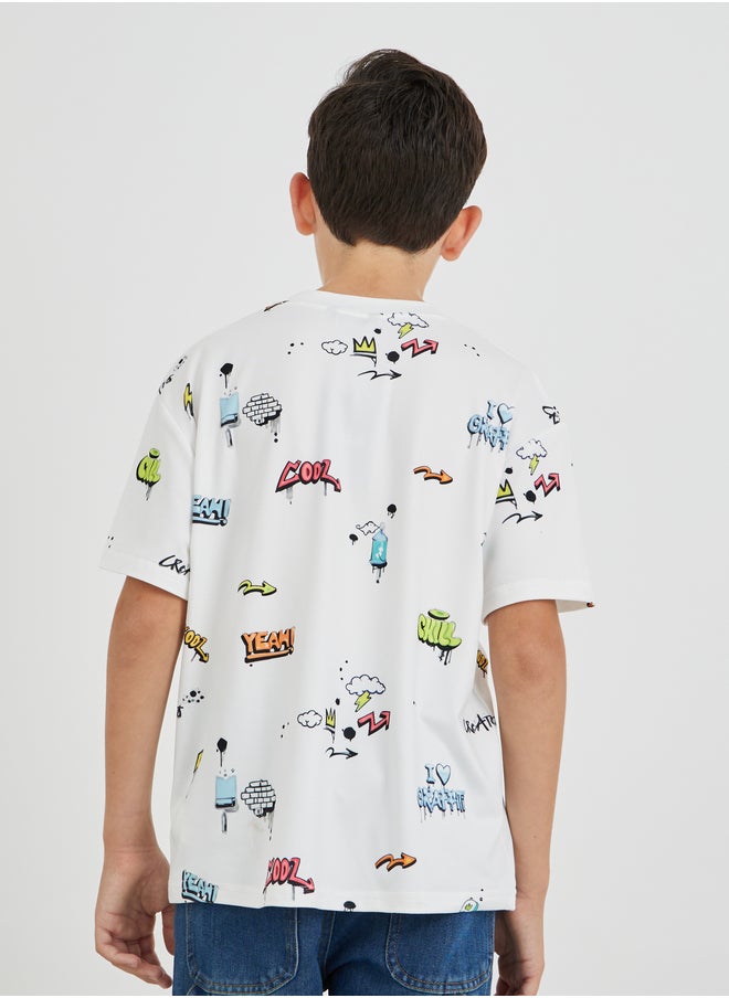Styli Graphic Print Round Neck T-Shirt  - Image 4