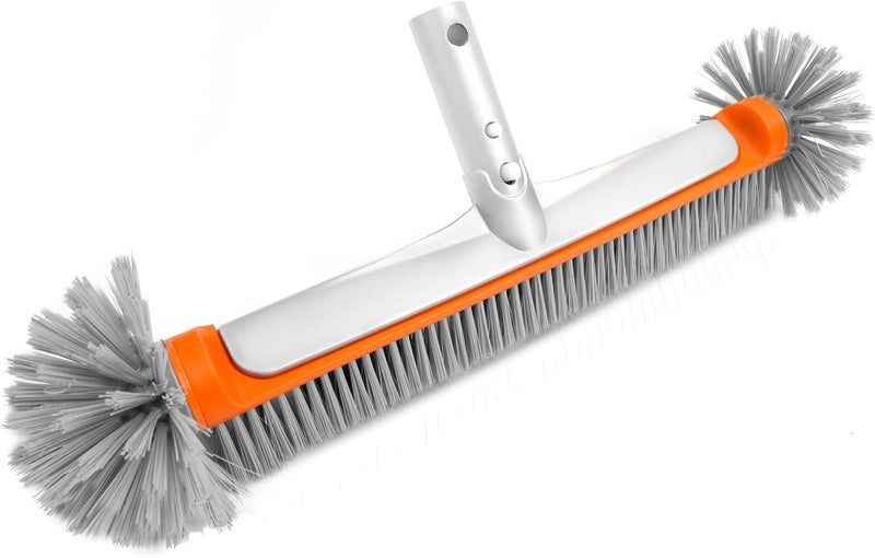 Poolvio Professional 17.5" Floor & Wall Pool Cleaning Brush with Tough Around Nylon Bristles, EZ Clip Aluminum Handle- Easily Sweep from Walls, Floors, Steps (Orange) - Image 1
