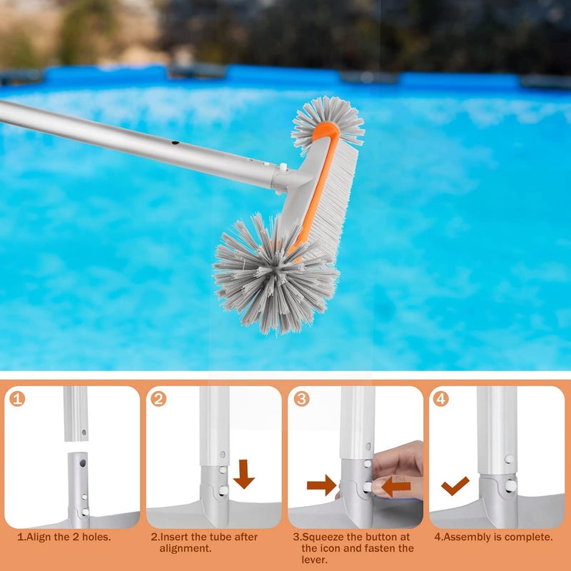 Poolvio Professional 17.5" Floor & Wall Pool Cleaning Brush with Tough Around Nylon Bristles, EZ Clip Aluminum Handle- Easily Sweep from Walls, Floors, Steps (Orange) - Image 4