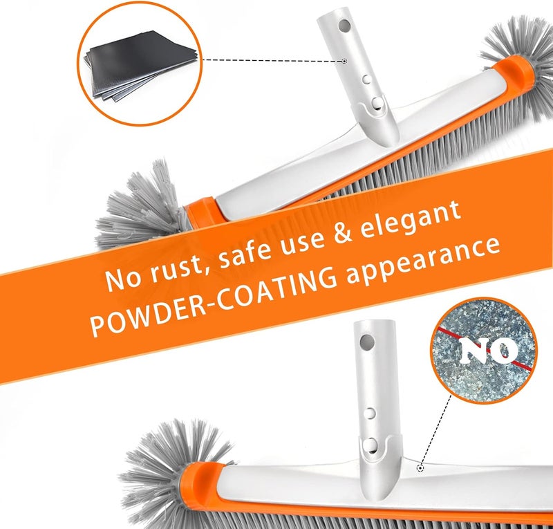 Poolvio Professional 17.5" Floor & Wall Pool Cleaning Brush with Tough Around Nylon Bristles, EZ Clip Aluminum Handle- Easily Sweep from Walls, Floors, Steps (Orange) - Image 5