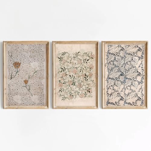 Tanmart Vintage William Morris Wall Art Decor Boho Floral Botanical Canvas Pictures Abstract Neutral Flower Prints Vintage Farmhouse Artwork Painting for Living Room Bedroom 16x24 Inch Unframed Set of 3 - Image 1