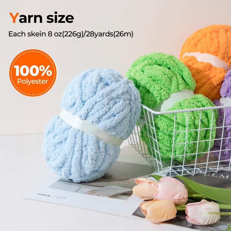 HouseABC Chunky Yarn for Hand Knitting Soft Jumbo Bulky Fluffy Chenille Yarn for Crocheting Blanket Scarf DIY 8 Pack (Orange, 28yds, 8 Ounces Each) - Image 3