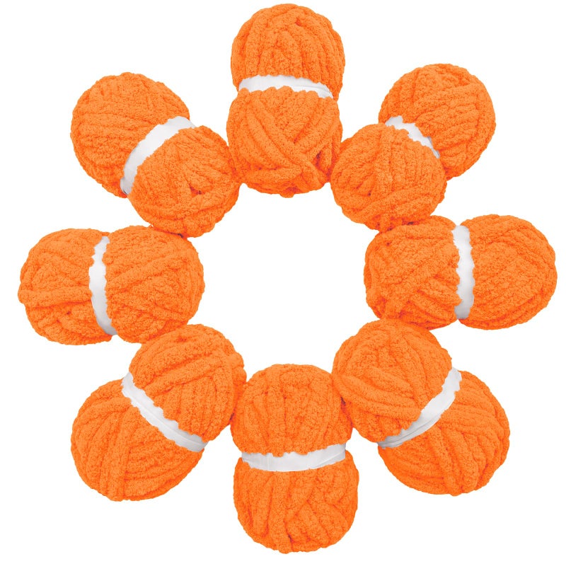 HouseABC Chunky Yarn for Hand Knitting Soft Jumbo Bulky Fluffy Chenille Yarn for Crocheting Blanket Scarf DIY 8 Pack (Orange, 28yds, 8 Ounces Each) - Image 1