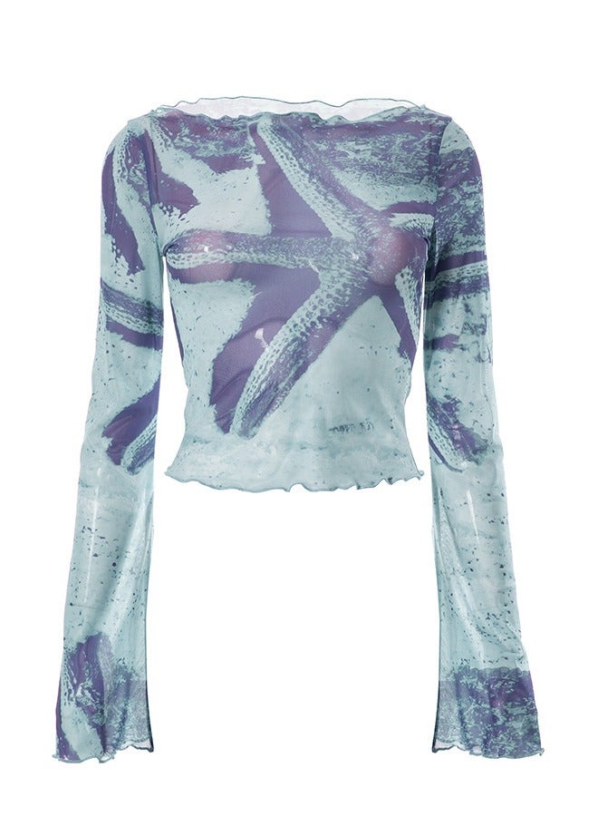 NIBEMINENT Casual Round Neck Top Blue - Image 5