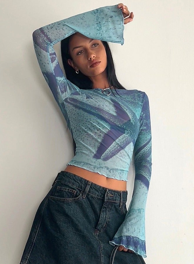 NIBEMINENT Casual Round Neck Top Blue - Image 1
