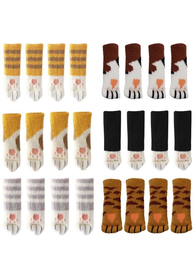 24 PCS Chair Socks with Cute Cat Paws Design 6 Patterns Furniture Leg Caps Anti Scratch Anti-Noise Chair Leg Covers Table Leg Pads Floor Protectors  - Image 1