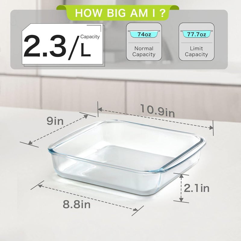 NUTRIUPS 2.4QT Square Glass Baking Dishes, 9x9In Square Baking Dish, Glass Baking Dish for Oven - Image 2
