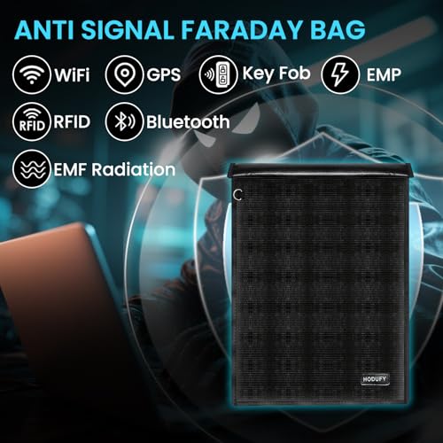 Hodufy Faraday Bag (15 x 10 inches), Faraday Cage, Cell Phone Signal Jammer, Faraday Key Fob Protector, RFID Faraday Pouch Signal Blocker Anti-Theft Pouch, Anti-Hacking Case Blocker (Black) - Image 3