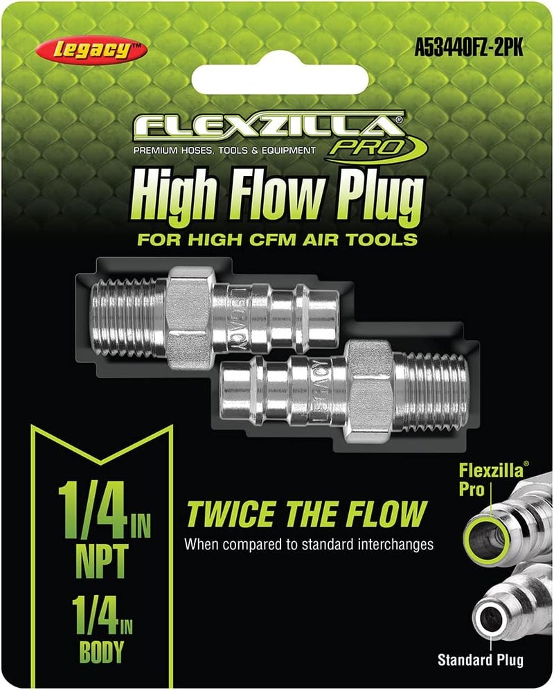Flexzilla Pro High Flow Plug, 1/4" Body, 1/4" MNPT, 2 Pack - A53440FZ-2PK - Image 2