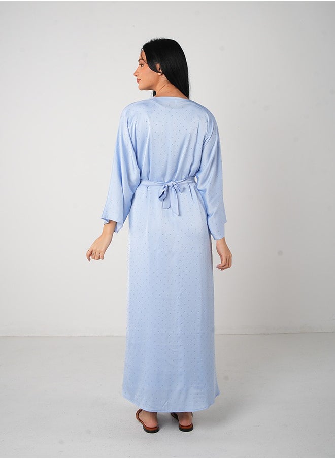 JAMEELA Light Blue Bling Open Abaya 3 pieces Set - Image 2
