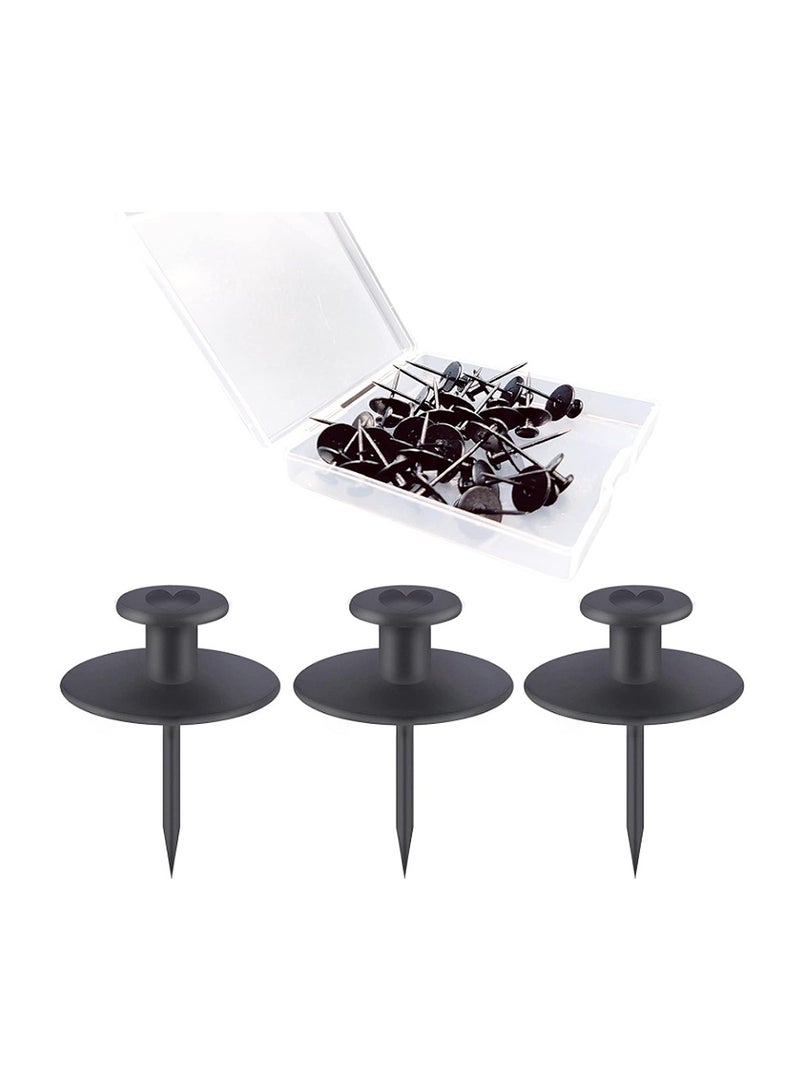 Yakumuz 30 PCS Push Pins Picture Hangers Wall Hooks, Yakumuz Double Headed Thumb Tacks for Wall Hangings, Renter Friendly Decor Small Picture Frame Hangers for Drywall Cork Board Home Office Photo Decorations (Black)  - Image 1
