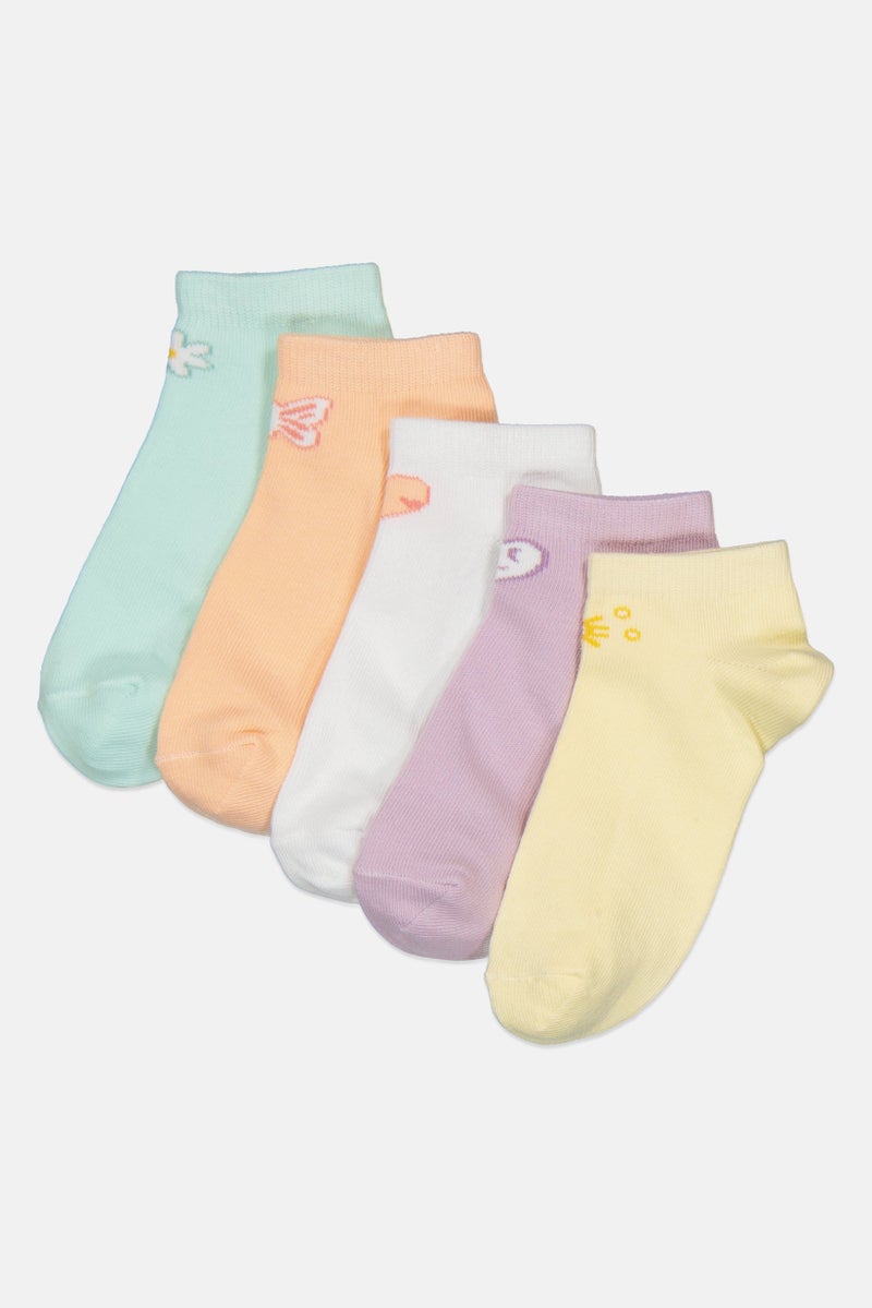 bebe Kids Girl 5 Pairs Graphic Print Ankle Sock, Multicolor - Image 1