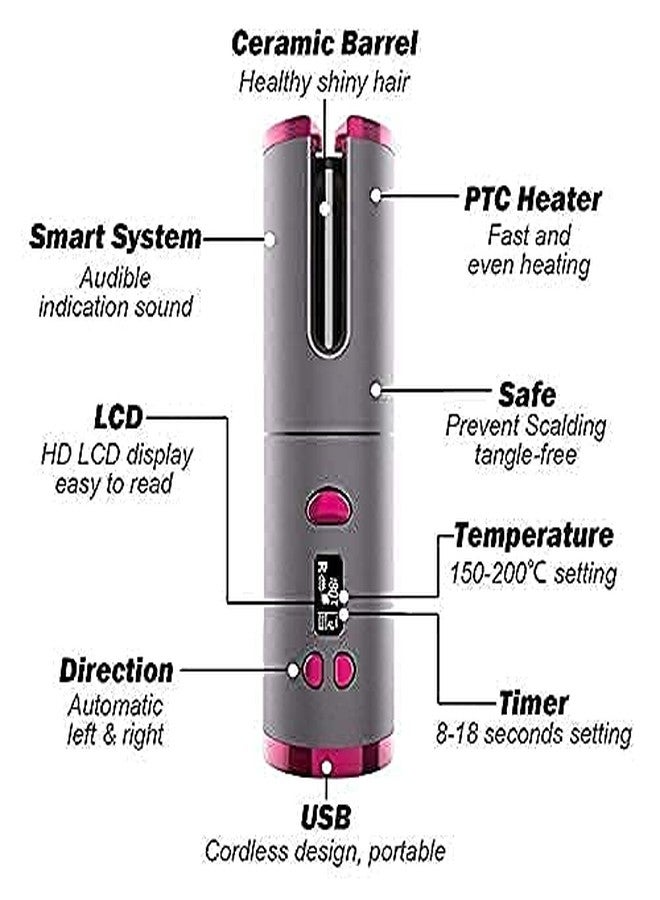 Plenteous بكرات شعر لاسلكية أوتوماتيكية قابلة لإعادة الشحن عبر منفذ USB، بكرات شعر محمولة، مؤقت بشاشة LED، قابلة لإعادة الشحن عبر منفذ USB، إيقاف تشغيل تلقائي (عبوة من قطعة واحدة) - Image 4