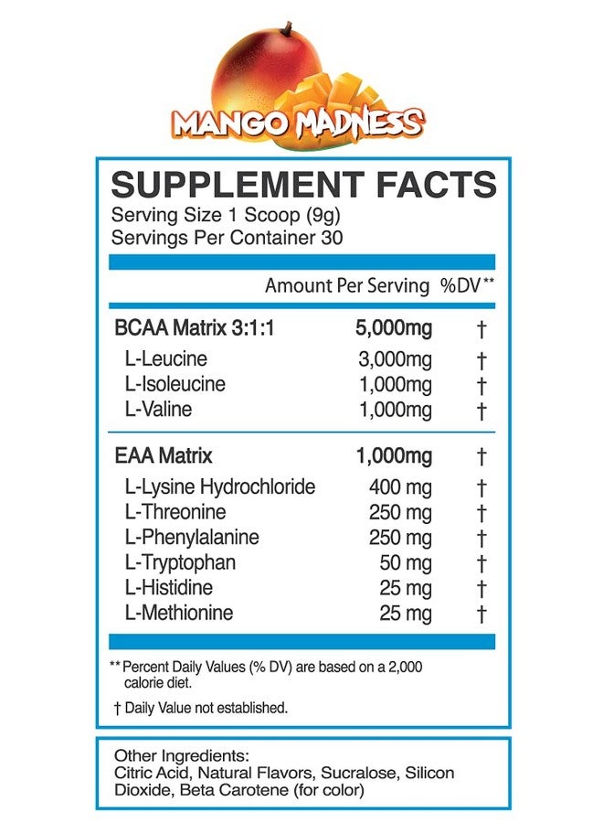 eFlow Nutrition Endure BCAA Plus EAA - Essential Amino Acids Electrolyte Powder Intra Workout - Improve Energy, Recovery and Performance - Mango Madness (30 Servings) - Image 2